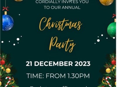 Christmas Party 2023 - Elegant festive invitation with Christmas ornaments and holiday decorations